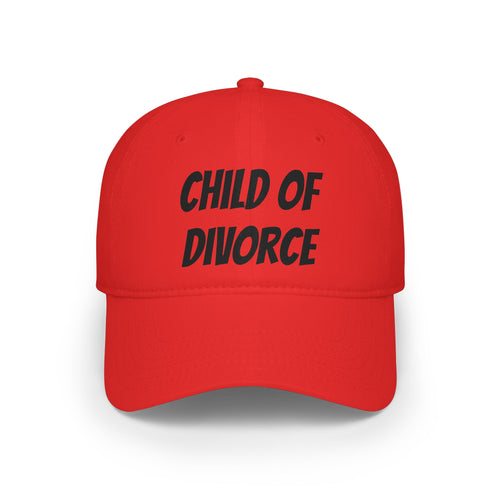 Child of Divorce Baseball Cap — Red Low-Profile Hat with Bold Text