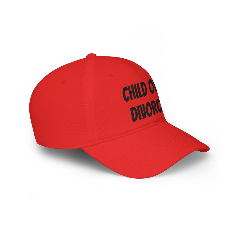 Child of Divorce Baseball Cap — Red Low-Profile Hat with Bold Text