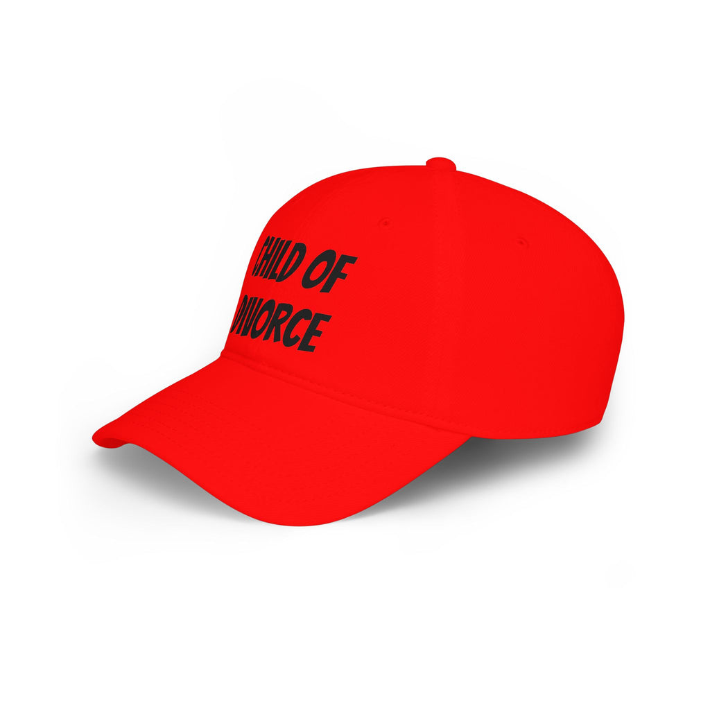Child of Divorce Baseball Cap — Red Low-Profile Hat with Bold Text