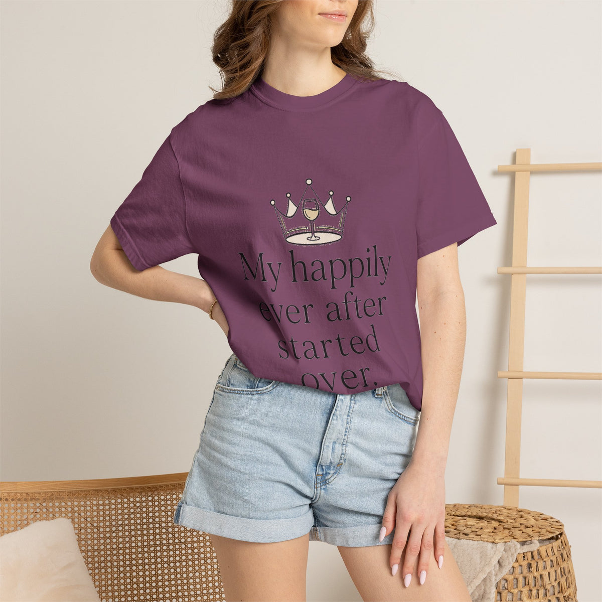 Divorced & Thriving Shirt "My Happily Ever After Started Over" | Funny Wine Crown Graphic Tee | Divorce Party Gift for Her | Self Love Sarcastic Shirt