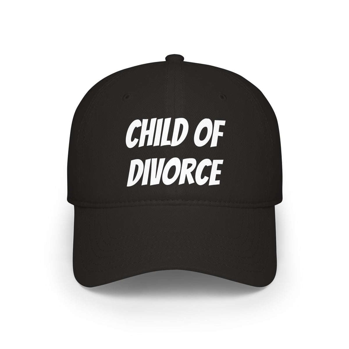 Child of Divorce Baseball Cap — Red Low-Profile Hat with Bold Text